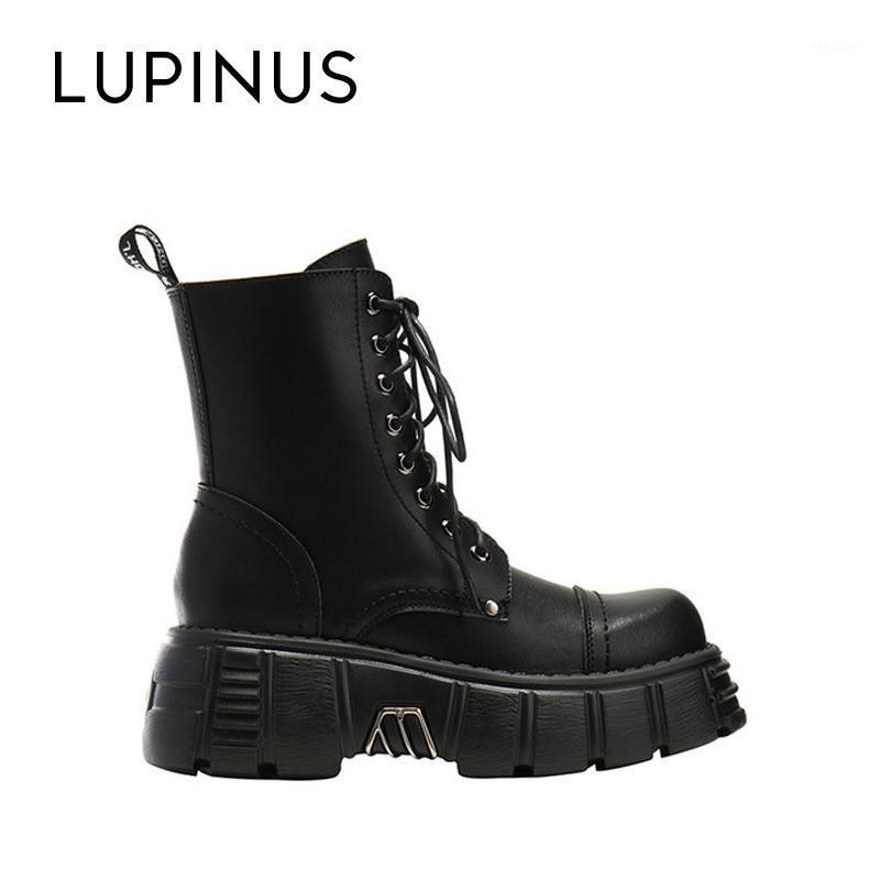 

Lupinus Fashion Punk Style Ankle Boots For Women 2021 New Winter Platform Metal Design Women Ankle Boots Leather1, Black