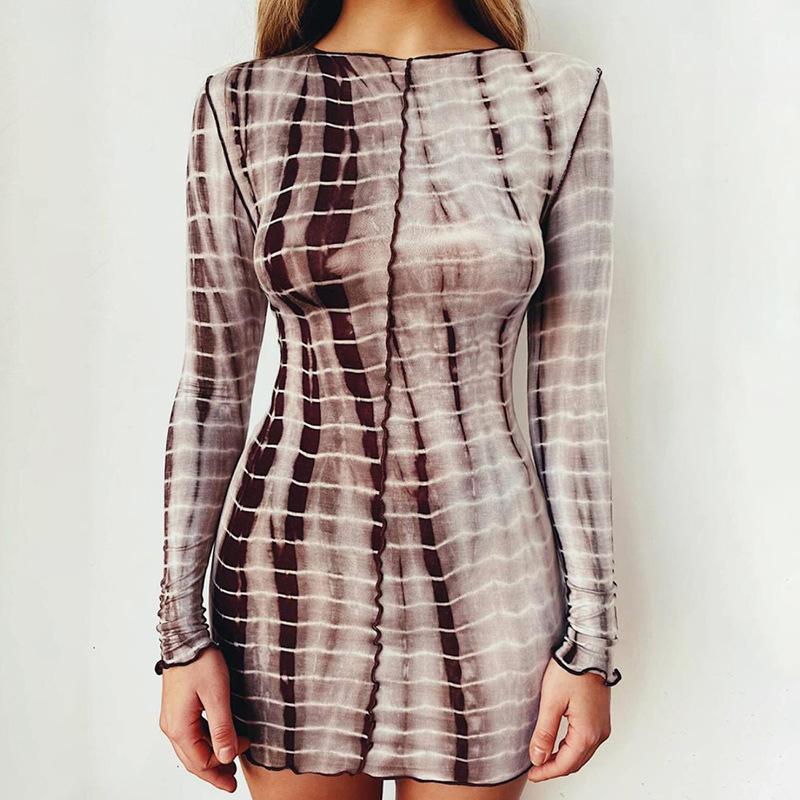 

Ladies Vestidos Fashion Snake Ribbed Print Dress Plus Size Women Long Sleeve Sexy Bodycon Mini Dresses Vintage Autumn Club Party, Khaki