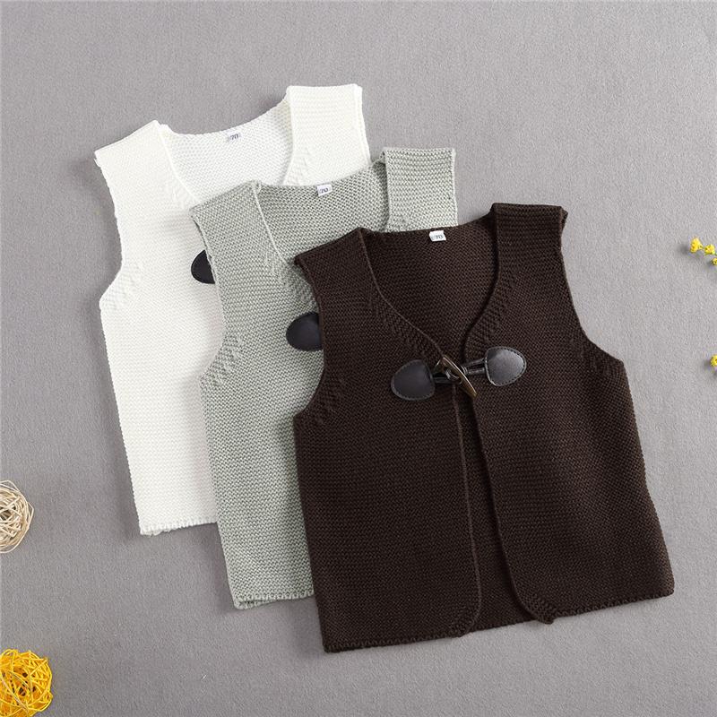 

Fashion Baby Boys Girls knitting Vest Autumn Outerwear V-neck Toddler Clothes Casual Kids clothes Horn button wholesale Tops, Gray