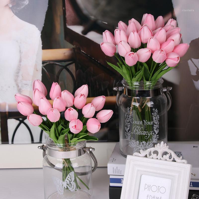 

20/30Pcs Artificial Real Touch Flowers Latex Tulips Flowers Bouquet Fake Flower Bridal Bouquet Decorate Flower For Wedding Decor1, White