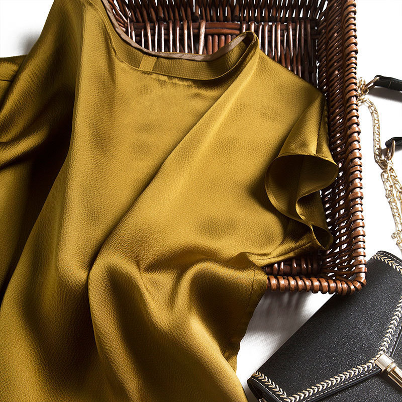 

2020 Smooth Resistance New of High Quality 6a Silk Pearl Satin Around Neck Temperament Shirt C0220 Hh71, See chart