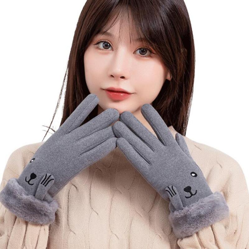 

Five Fingers Gloves Winter Warm And Cute Furry Outdoor Suede Women's Touch Screen Riding