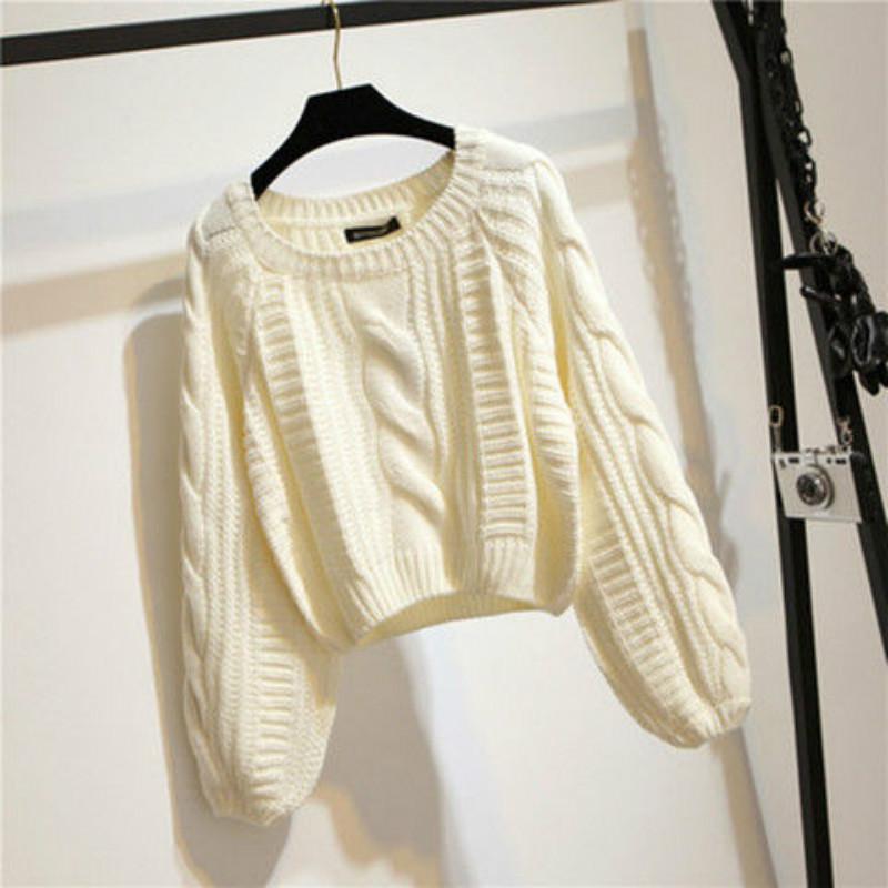 

Fashion Casual Women Clothing Female Solid Color O-Neck Long Lantern Sleeve Knitted Sweater Women Soft Pullovers Sweaters D116, Red
