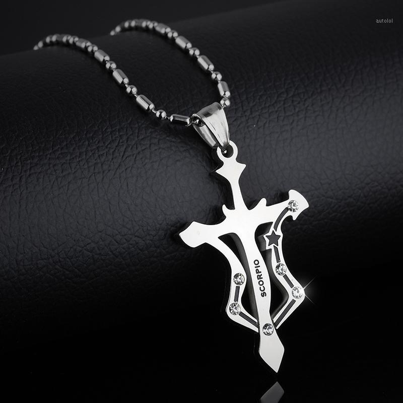 

2020 wholesalecross Zodiac sign 12 constellation necklace mens chains pendants stainless steel male pentagram chains necklace1