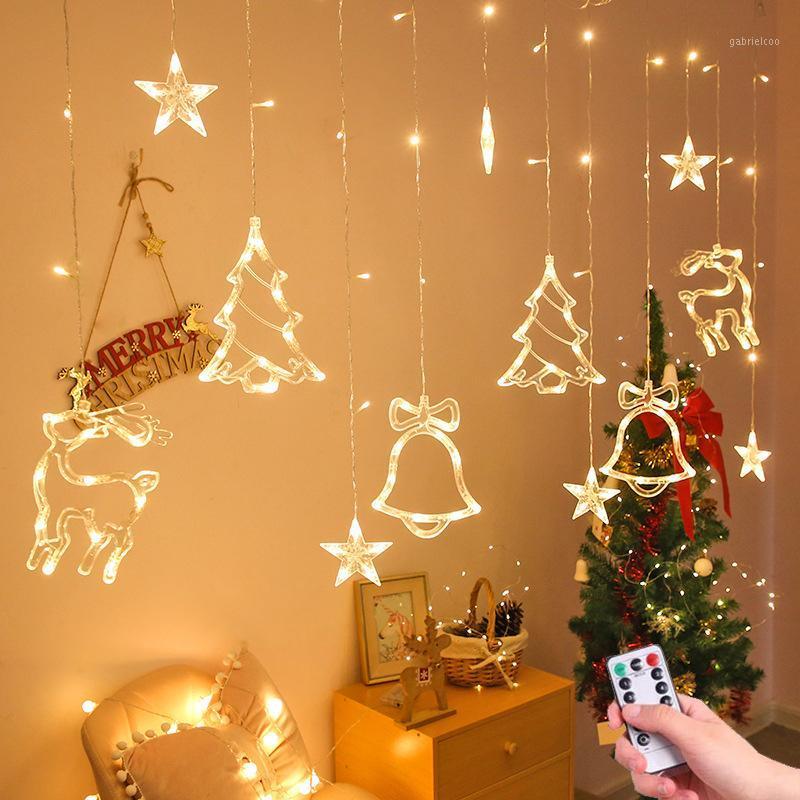 

LED Elk Star Bell Moon Christmas Garlands String Fairy Curtain Lights Outdoor For Party Home Xmas Tree Ornament New Year Decor1
