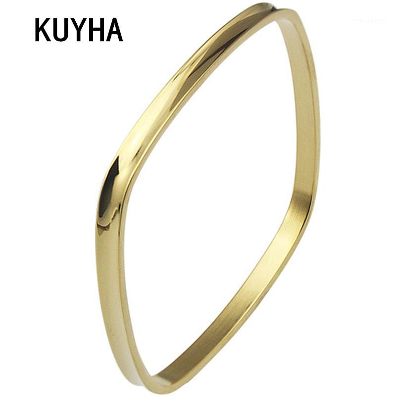 

Bangle Cuff Bangles Square Pattern Bracelets For Women Gold Color Stainless Steel Bracelet Pulseiras Femininas Birthday Gifts Jewelry1