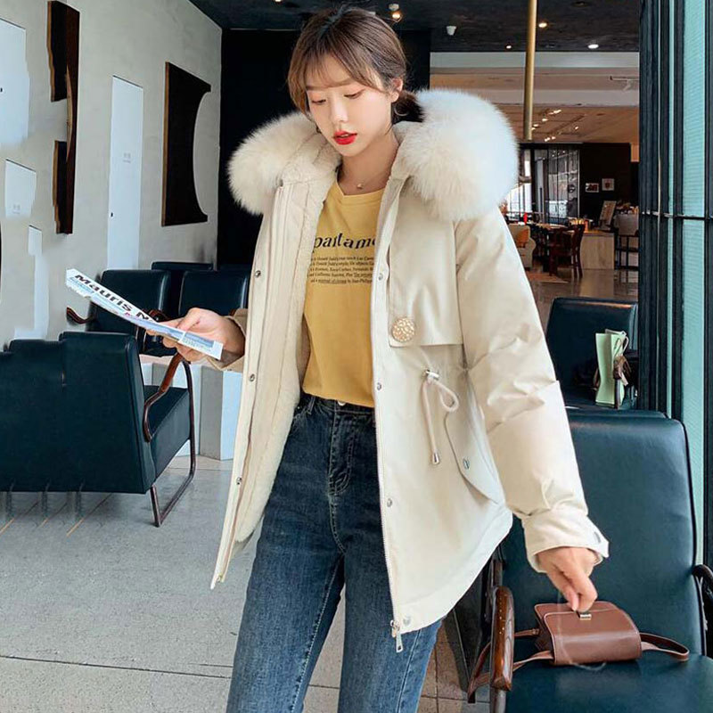 

2020 Autumn Thick Down Parka Women Warm Coat Hooded Winter Jacket Women Zipper Plush Down Jacket Ladies, Light green