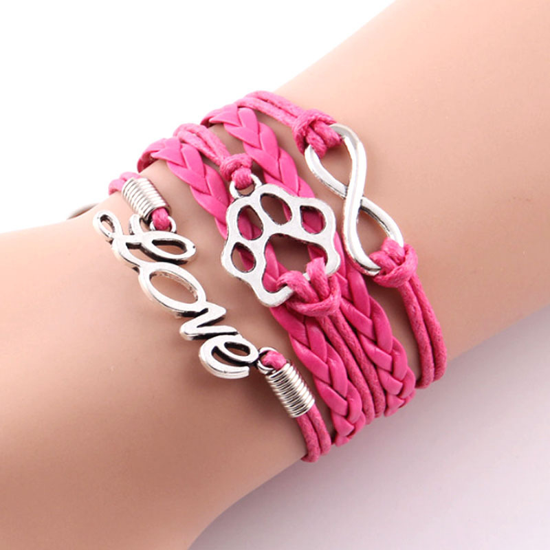 

Infinity Love Paw Charm Wrap Bracelets Dog Paw Print Bracelet Multilayer Stacking Leather Women & Men Bracelets Jewelry