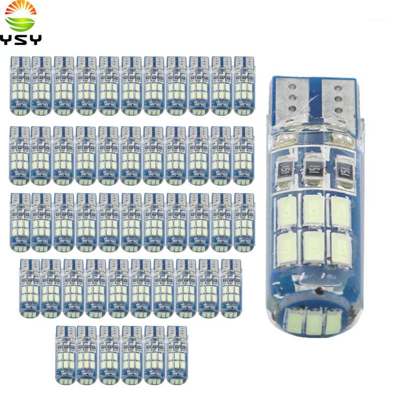 

YSY 50pcs Car LED T10 W5W led 194 168 15SMD 4014 White Silicone Light Parking License Plate clearance lamp Ice blue 12V1, As pic