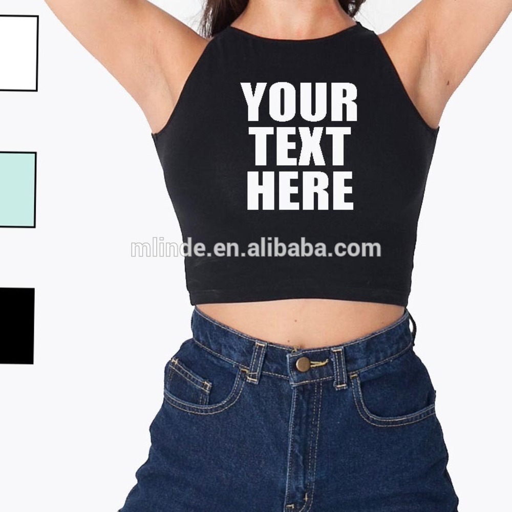 

American Fashion Style Custom Tank Tanktop Ladies' Cotton Spandex Blend Sleeveless Customize Printing Crop Top, Beige