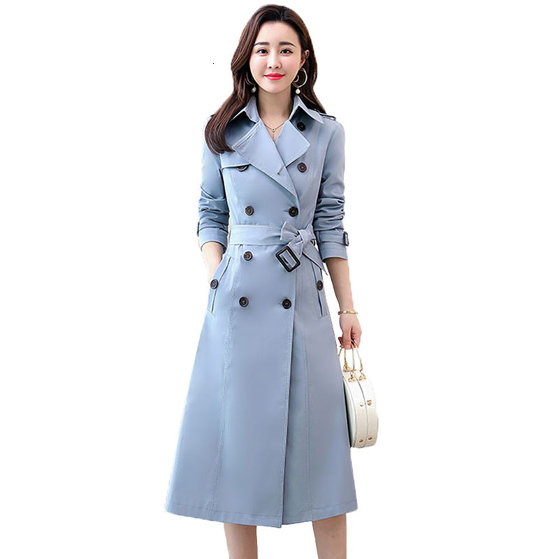 

Female Undergarment Mid-length Double Breasted Coat Spring Lean Korean Autumn Plus Size Jacket Tops R256 De6c, Haze blue