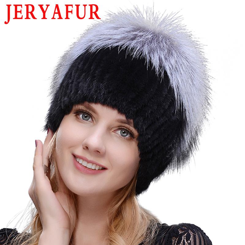 

JERYAFUR 2020 new female fur hat woman winter ski cap warm protection ear mink and cap hair handmade free delivery, Color1