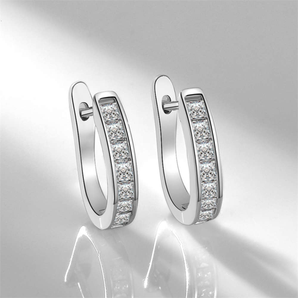 

Luxurys Designers Fashion Ed039 new female U-shaped Button Earrings Princess fashion simulation square diamond row ear stud earclip