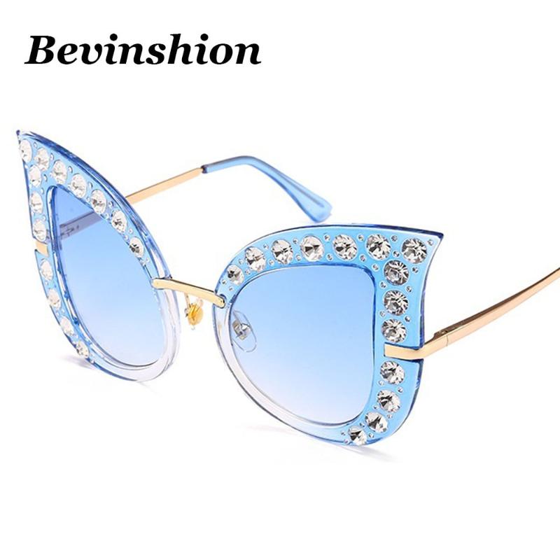 

New Year 2020 Cat Eye Sun Glasses Full Diamond Mosaic Luxury Bling Crystal Oversized Sunglasses Women Brand Designer Lens Color