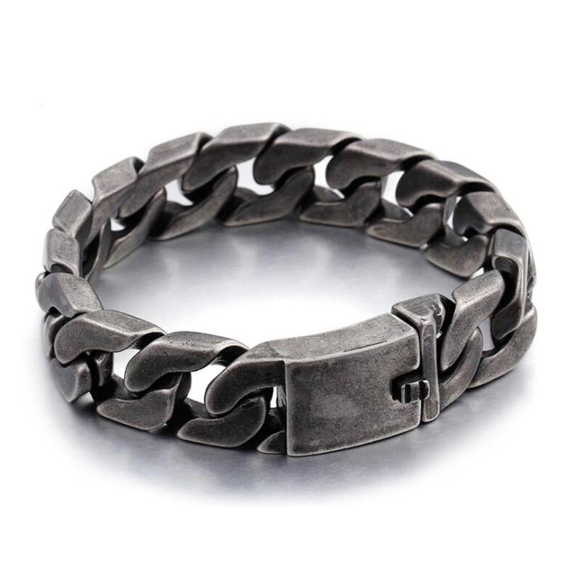 

Fashion Men Brush Curb Chain Bracelets punk Rock Black Stainless Steel 17/20/25mm Wide Link Biker Cuban Chain Bracelets Jewelry