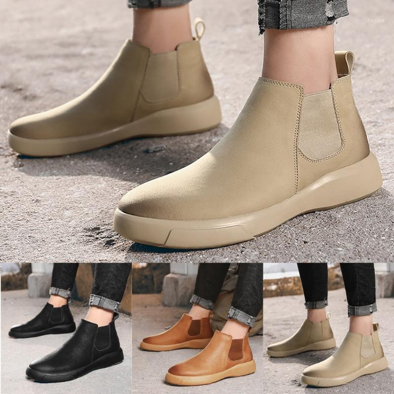

Men's Artificial leather Boots Casual Comfy Low-Heeled Shoes High-Top Shoes1, Brown