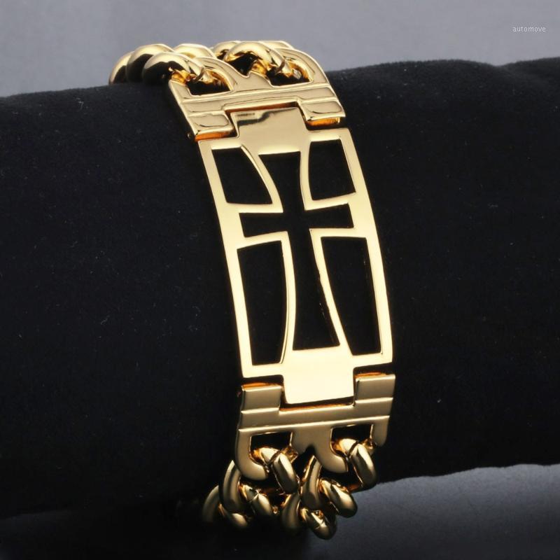 

Large Small Cuban Bracelet Men's Double Layers Hollow Cross Cuban Bracelet Stainless Steel Link Chain Male Jewelry Pulseira MN041