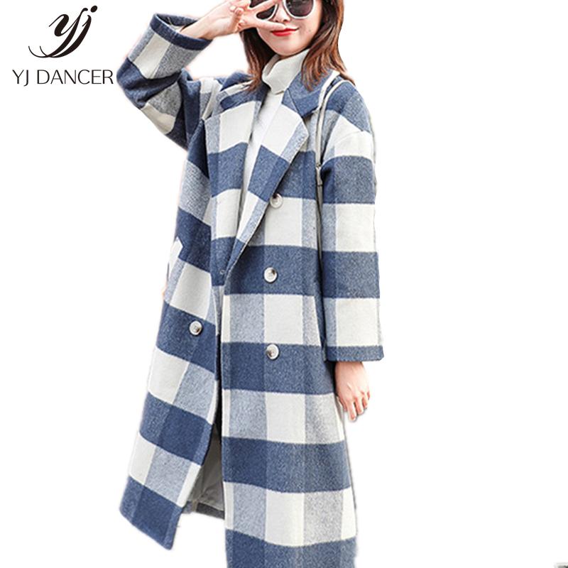 

Woolen Coat Female 2020 Fashion New Autumn And Winter Wear Popular Plaid Woolen Suit Collar Coat Long H0215, Photo color
