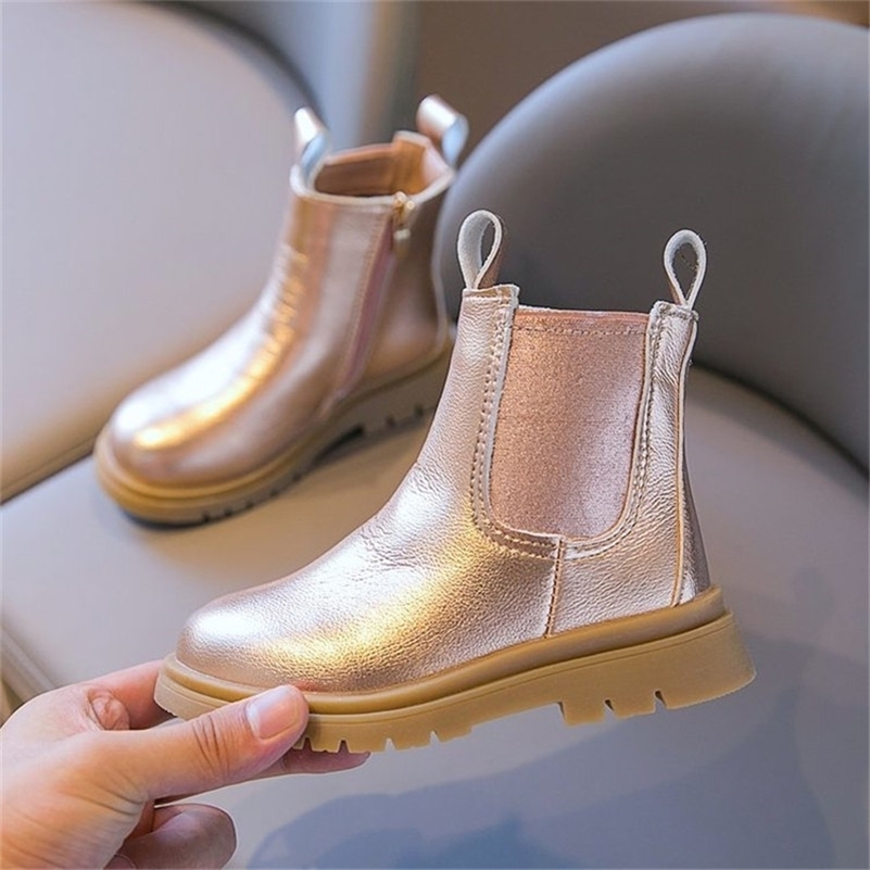 

Girls Martin Boots Children British Style Boots Spring and Autumn Princess Elegant Golden Chimney Boots 201113, Black