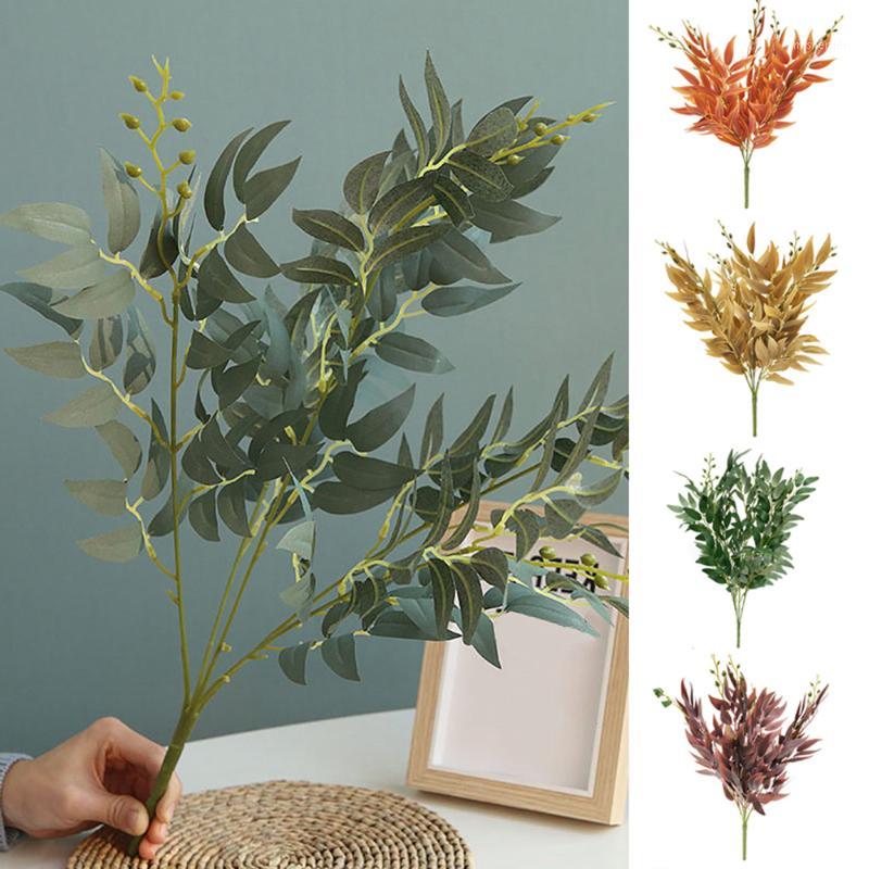 

Simulation Willow Leaves Bouquet Fake Plants Home Party Office Garden Wedding Artificial Plants Foliage Ornament Fake Flower1, Red