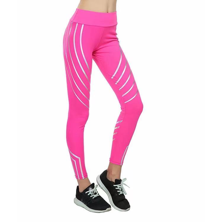 

LuFluorescent laser stripe stitching printing sweat absorption slim Leggings women' sports pants fashion women designer hip pants2, White