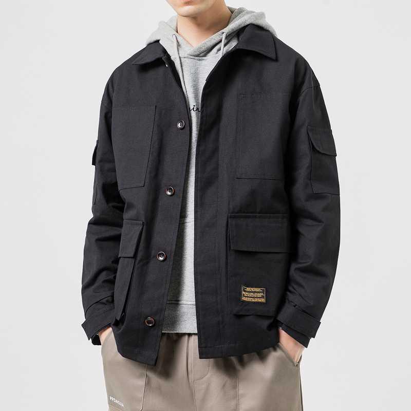 

2020 new autumn Cotton men jacket solid men's casual loose turn-down collar jacket coat safari style man, Black