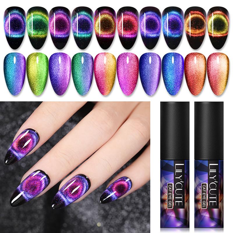

LILYCUTE 9D Cat Eye Gel Nail Polish Chameleon Magnetic UV Gel Polish sparkly Sky Soak Off UV Magnetic Nail Art Varnish 5ml, Magnetic 1