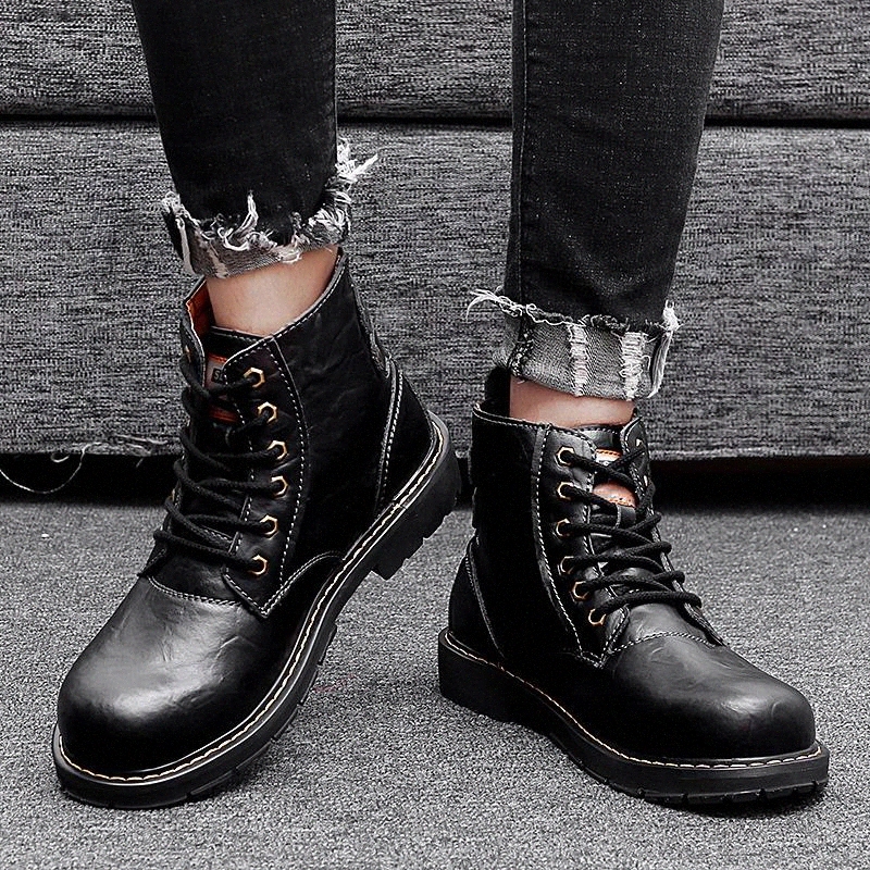 

Boots For Men Rubber Ankle Boots Shoes Men Lace-Up genuine leather Men Flat With Ankle Water Botas Shoes Motorcycle boots a4 #TD0o