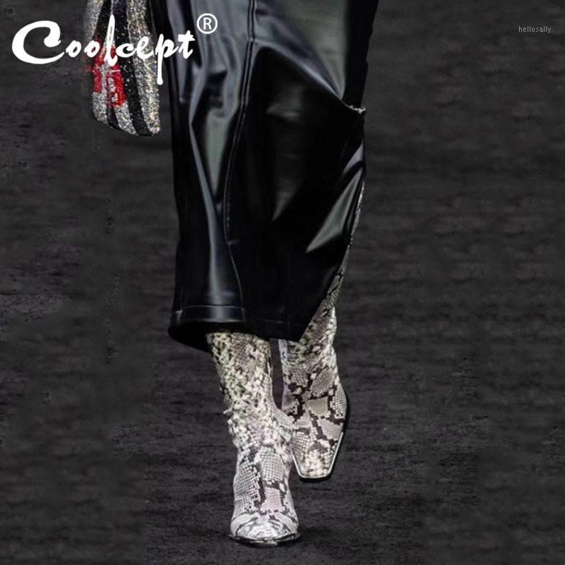

Coolcept Women Half Short Boots Square Toe Autumn Winter Designer Shoes Women High Heels Stretch Boots Size 34-431, Black
