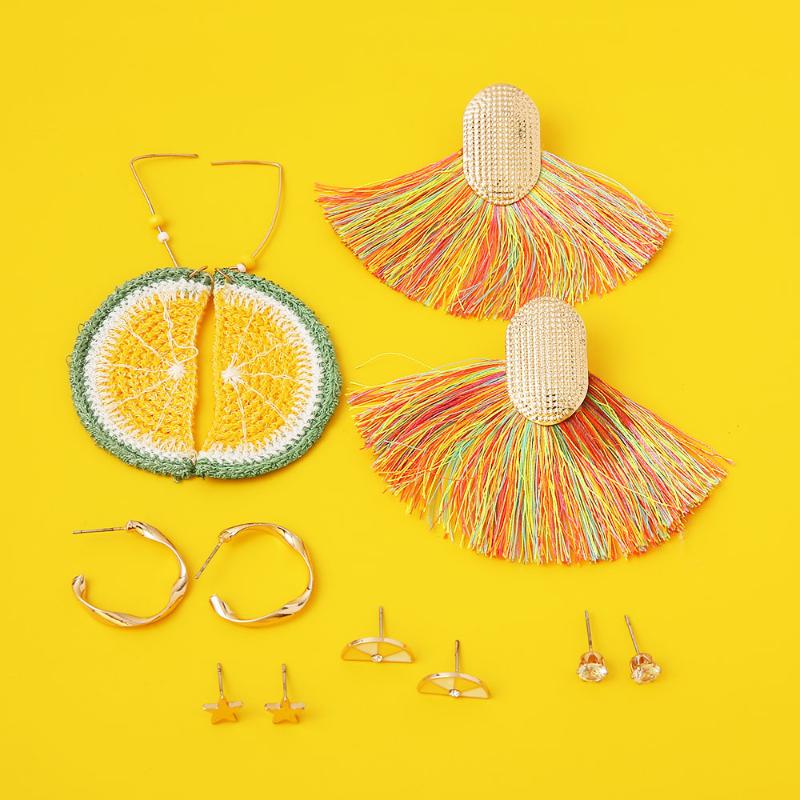 

6 Styles Fashion Tassels Dangle Drop Earrings Set 2021 New Trendy Gold Geometric Lemon Fruit Plant Party Wedding Ear Jewelry, Silver