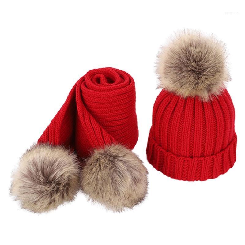 

2pcs Children Knitted Beanie Hat Scarf Set Infant Baby Fake Ball Pom Pom Cap1