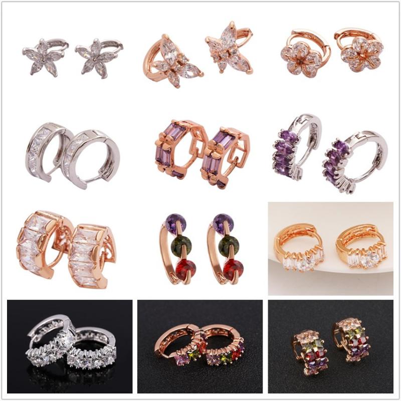 

Colorful CZ Crystal Wedding Hoop Earrings for Women Gold Color Flowers Loop Earrings Bridal des boucles d'oreilles