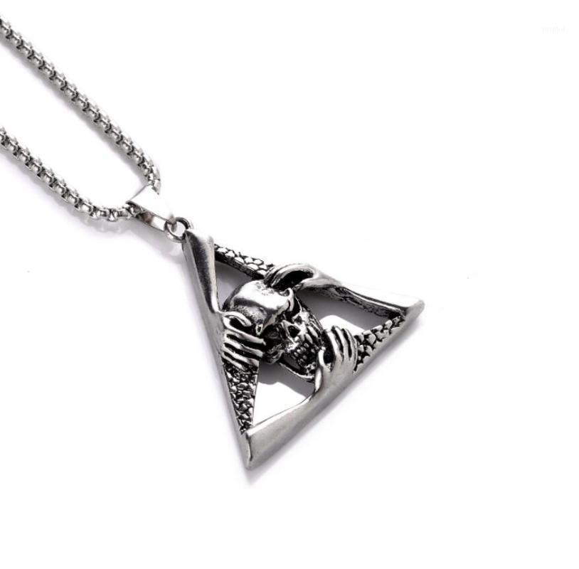 

Gothic Retro Stainless Steel Triangle Skull Pendant Necklaces Domineering Demon Pendant Necklaces for Women Men Jewelry1