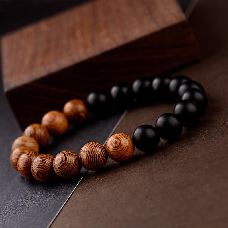 

Bracelet For Men10MM Wooden Beads Fashion Natural Black Volcanic Stone Decoration Hand-Knitted Elastic Bracelet 2021 Jewelry