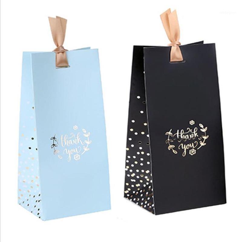 

9.5x8x23cm Thank You Hot Stamping Gift Bags Gift Box Packaging Large Portable Candy Box Black & Blue Jewerly With Ribbons1