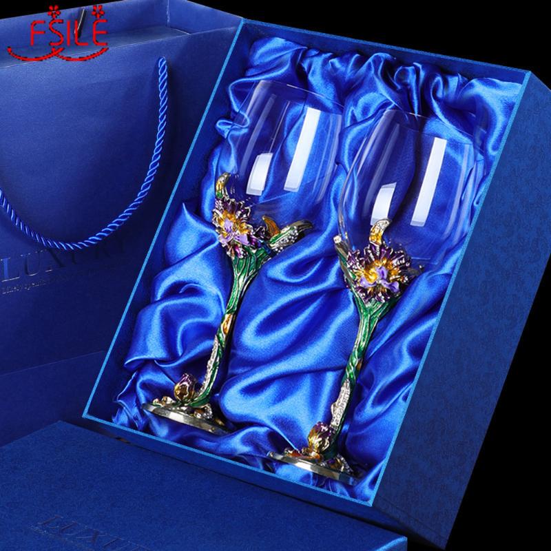 

2pcs Gift Box Enamel Wine Glass Goblet Glass Crystal Set High-end Wine Champagne