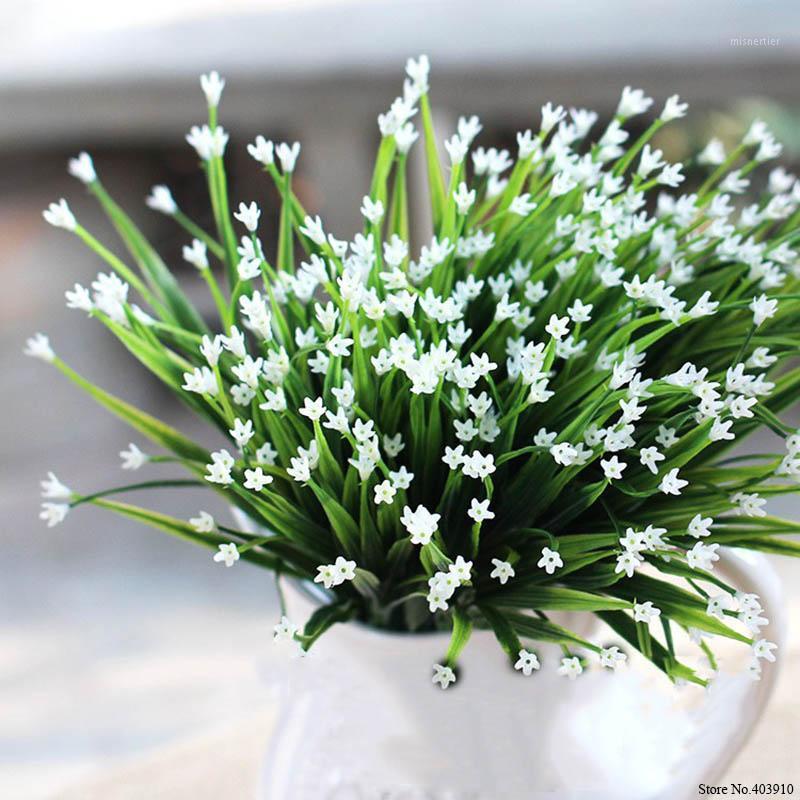 

7-Fork Plastic Artificial Flowers Green Artificial Grass Plants Home Office Desk Decorative Leaves Party Decors Plants 5 Color1