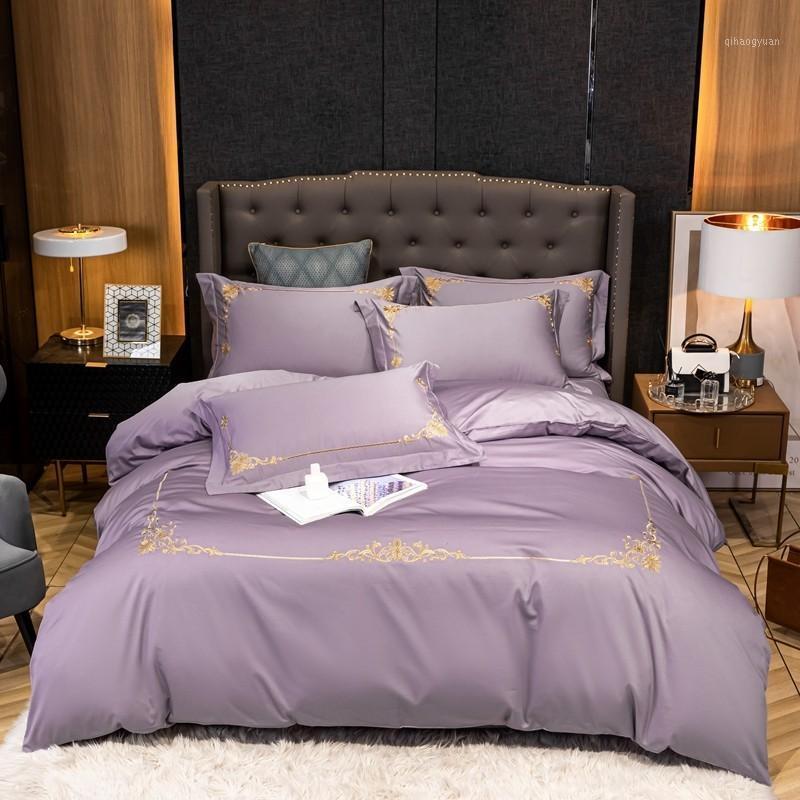 

Multi-Color Duvet Cover Set with Zipper Closure 100%Egyptian Cotton Ultra Soft Queen King size 4Pcs Embroidery Bedding set1, Color 4