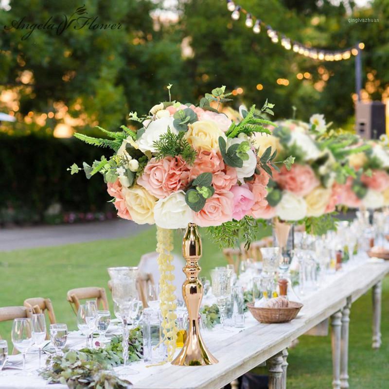 

35/40/50cm Artificial flower table centerpiece party wedding backdrop decor road lead flower ball rose hydrangea rose peony leaf1, 32cm white stand