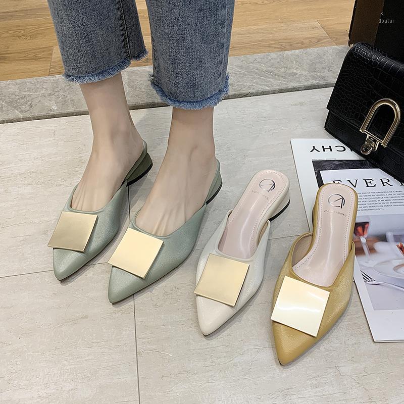 

Slipper Women's 2020 Spring And Autumn New Style Closed-toe Outer Wear Semi-Slipper Chunky Heel Pointed Slipper1, Beige