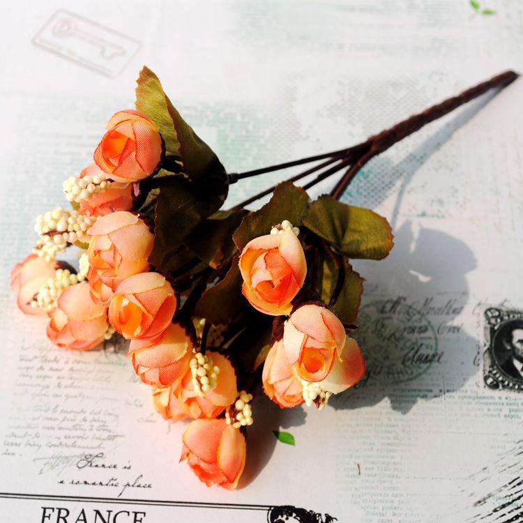 

1bundle with 5 forks Europe Style Artificial Flowers Bouquet Small Roses with leaves for Wedding Decoration, Pink