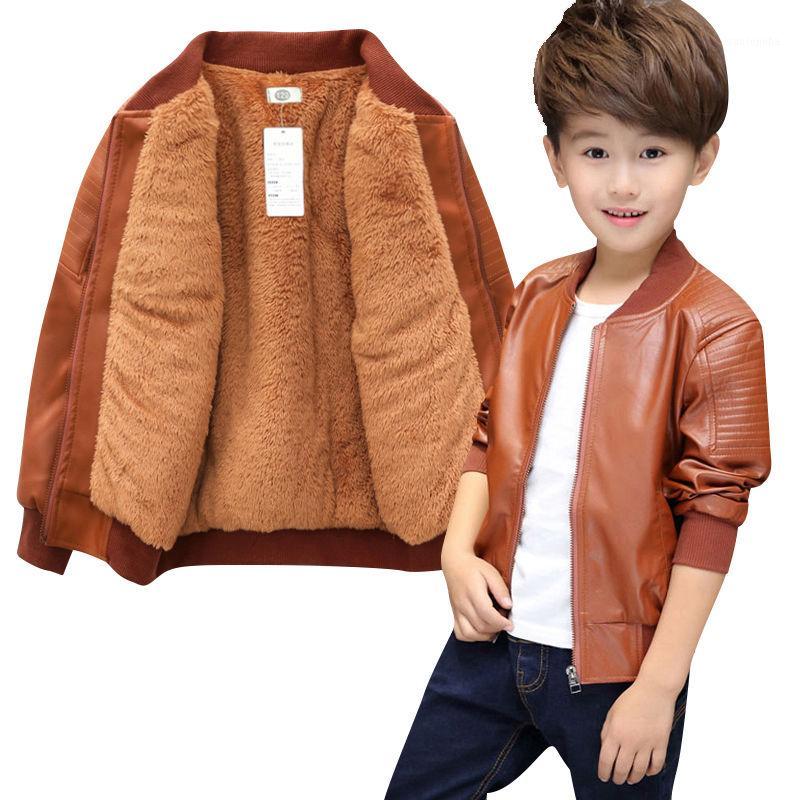 

Children PU Leather Jackets for Boys Winter Jacket Thick Plus Velvet Warm Leather Coat Autumn Boys Jacket Solid Casual Outerwear1, Black