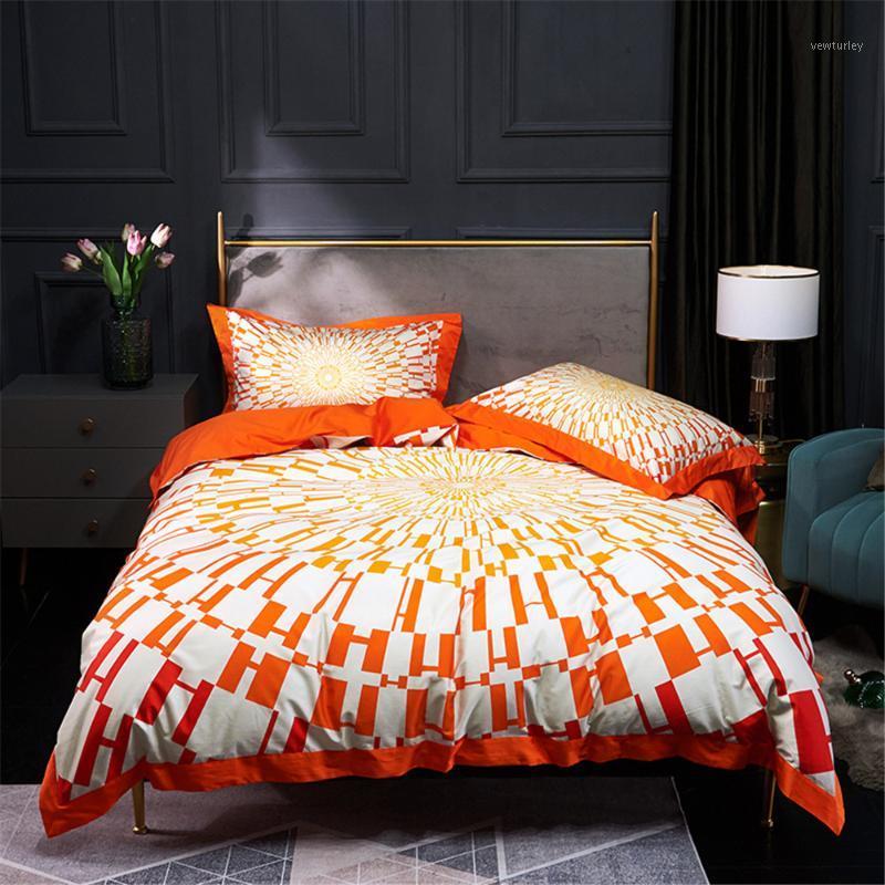 

4 Pieces Orange Bedding Set Soft Comfortable 100S Egyptian Cotton Duvet Cover Sets For Spring Summer Winter Bedsheets Queen King1