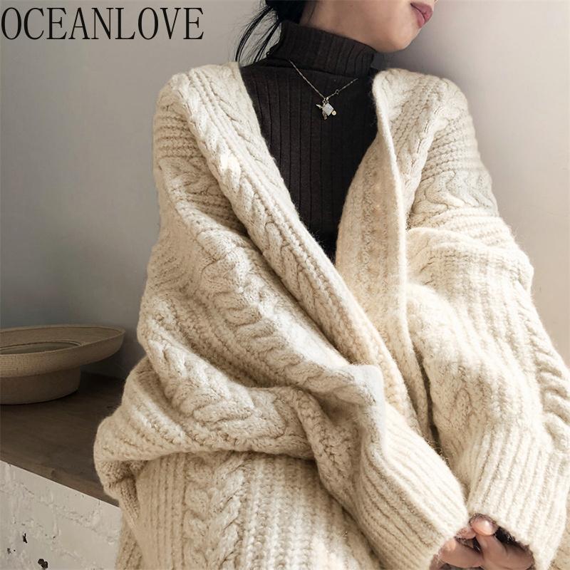 

OCEANLOVE Thick Warm Women Cardigans 2020 Winter Clothes Solid Vintage Loose Mujer Chaqueta Korean Sweaters Fashion 18975, Gray