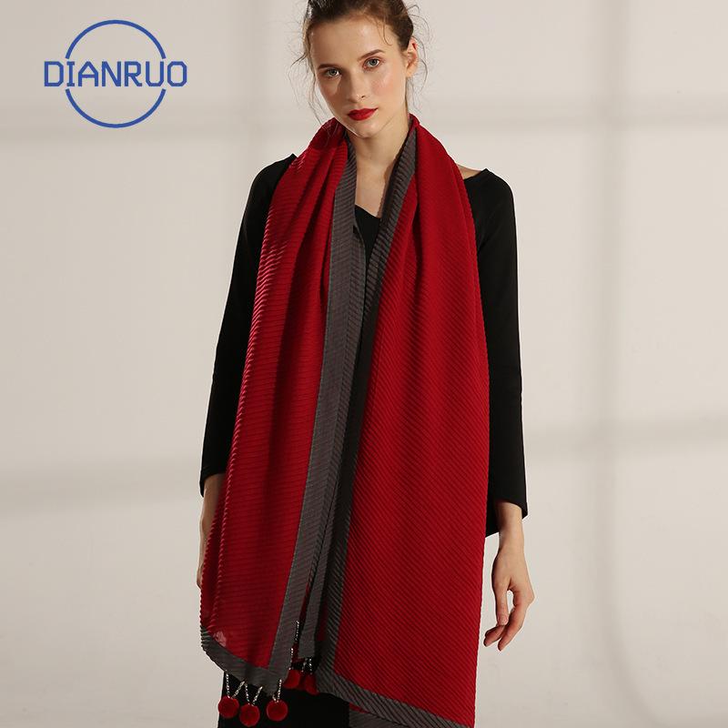 

DIANRUO 180X70CM Women Classic Wraps Simple Solid Thin Women Scarf Fashion Tassel Decorate Balls Shawl Solid Ladies Scarves R530
