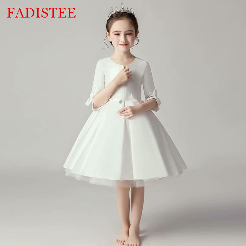 

FADISTEE Girl dress Flower Girl Dresses lace Baby Girl Infant Dress Kids Formal Wear girls dress White Short Satin three quarter Sleeve
