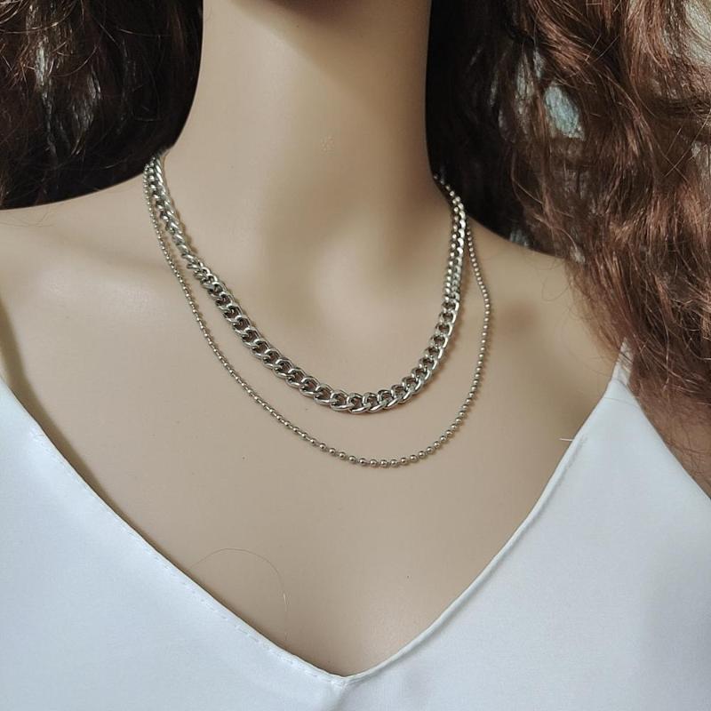 

Fashion hip-hop double-layer chain necklace street wild jewelry hot sale