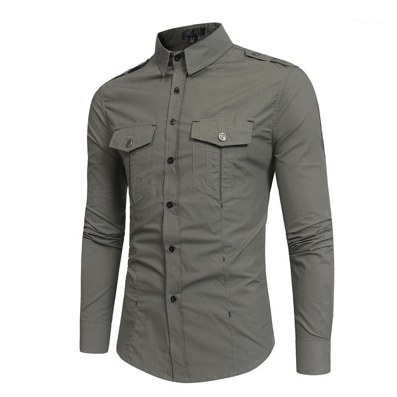 

CYXZFTROFL Uniform Shirt Men' Cotton Tooling Casual Shirt Long Sleeve Loose Men' Fashion Breathable Quality1, Black