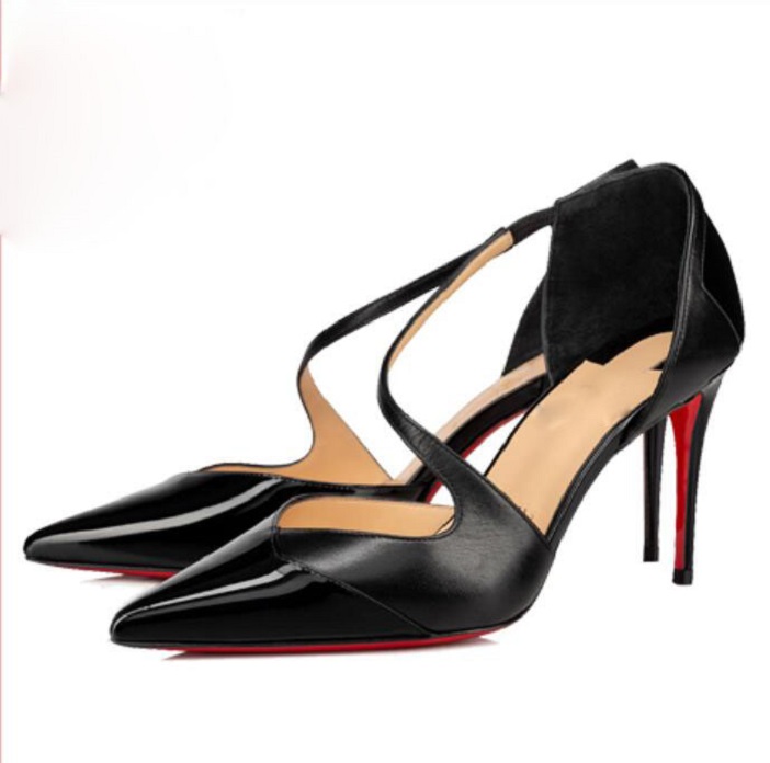 

Black Nude Patent Leather Glitter Women Shoes Red Bottom Shoes,Luxury Red Soles High Heels Side-free Party Wedding EU szie 35-43