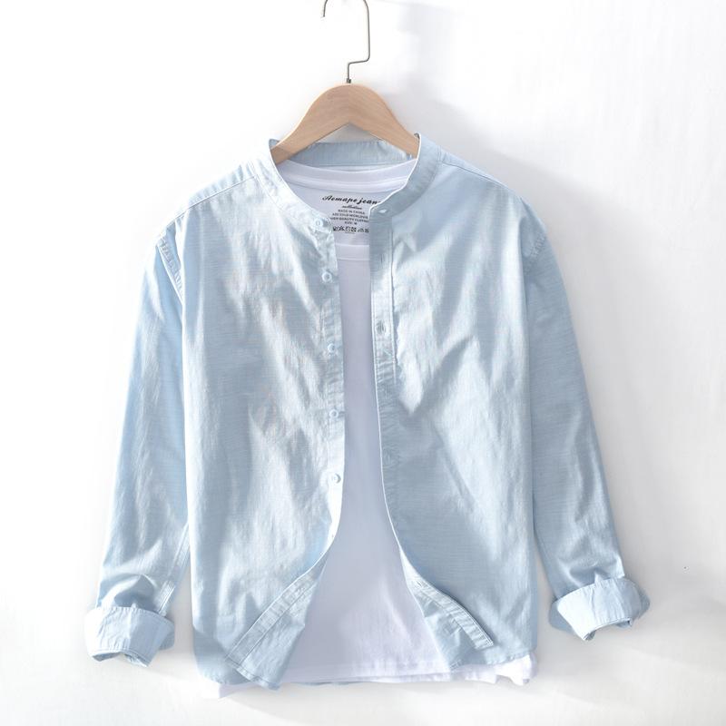 

2020 Spring New Stand Collar Casual Koszule Meskie, Blue